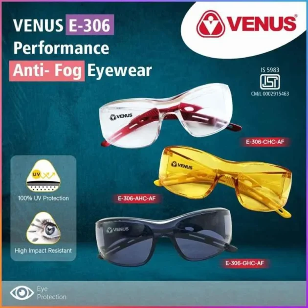 Venus E-306 AHC-AF Amber Lens Polycarbonate Frameless Safety Glasses - Image 5