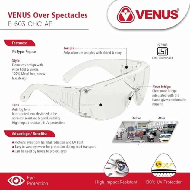 Venus E-603-CHC-AF Clear Lens Polycarbonate Over Spectacle Safety Goggles - Image 3