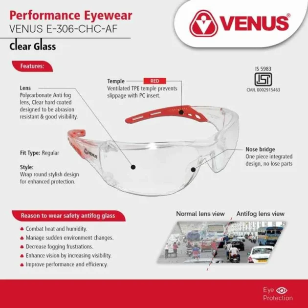 Venus E-306 AHC-AF Amber Lens Polycarbonate Frameless Safety Glasses - Image 4