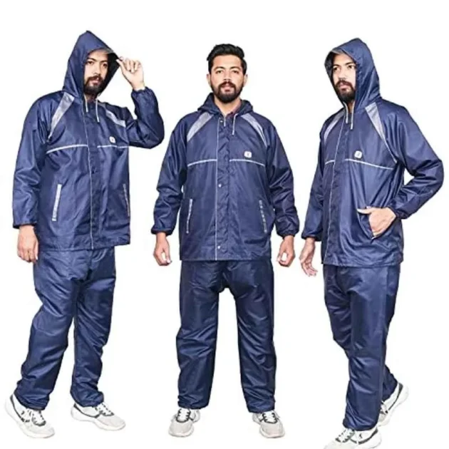 AllExtreme Navy Blue Adjustable Drawstring Men Rain Suit with Pants