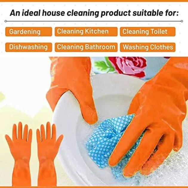 SSWW 10-inch Orange Rubber Acid & Alkali Proof Hand Gloves - Image 2