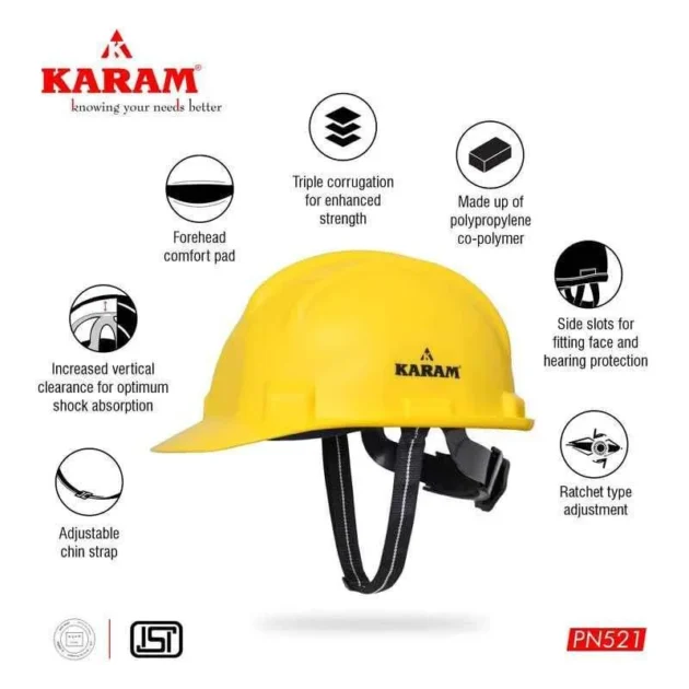Karam Plastic Yellow Cradle Ratchet Type Safety Helmet, PN 521 - Image 2