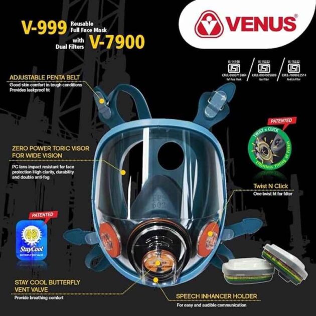 Venus V-999 Full Face Respiratory Mask with V-7900 Filters - Image 5